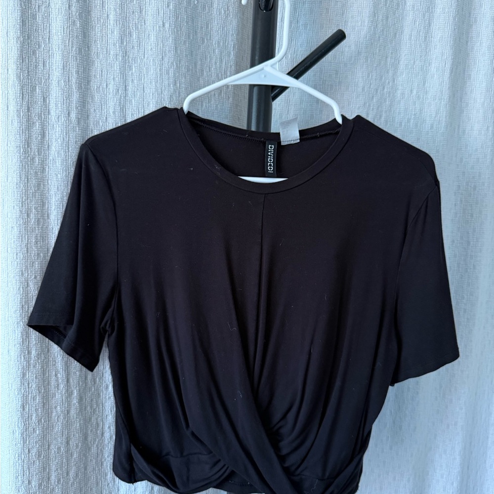 H&M Black Crop Tie Front T-Shirt